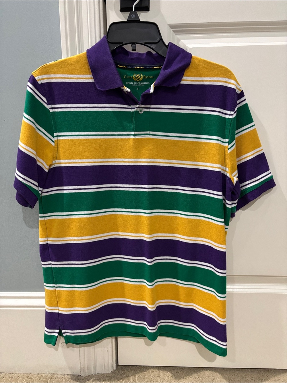 Club Room Striped Polo in Purple, Green & Yellow